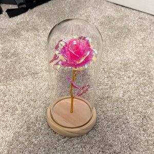 battery light up Pink Rose in Glass Dome
